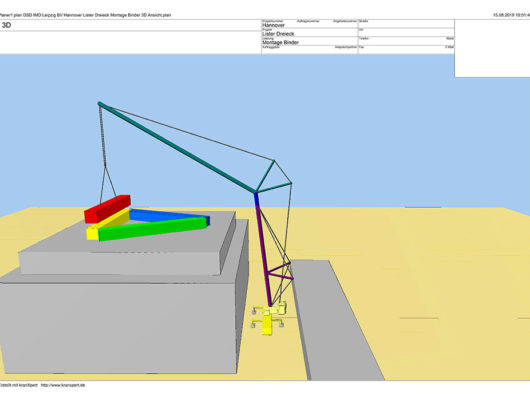 Montage einer Dreigurtbinderkonstruktion als Dachkonstruktion für ein Büro- und Geschäftshaus