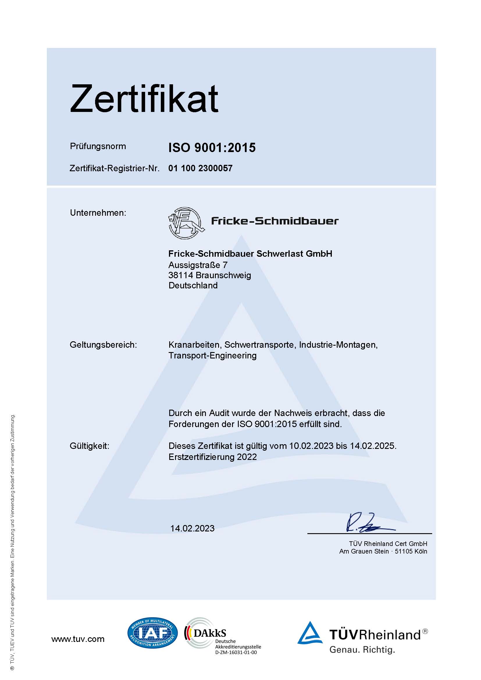 Zertifikat ISO 9001:2015