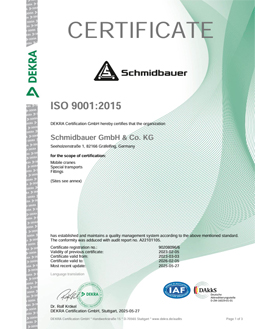 Zertifikat ISO 9001:2015 En